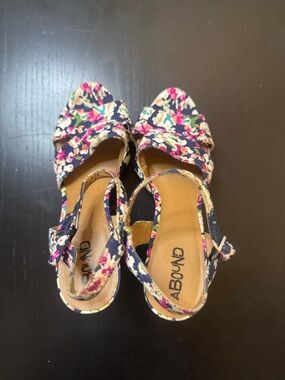 Abound Navy Floral Slingback Sandals with Pink and Green Accents